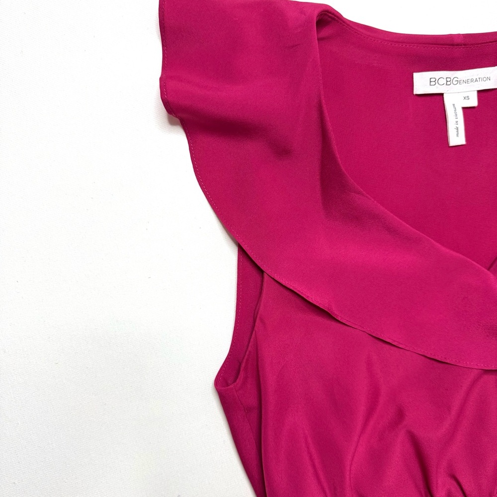 BCBGeneration Pink Asymmetrical Faux Wrap Ruffle Sleeveless Dress Size XS - Picture 4 of 7